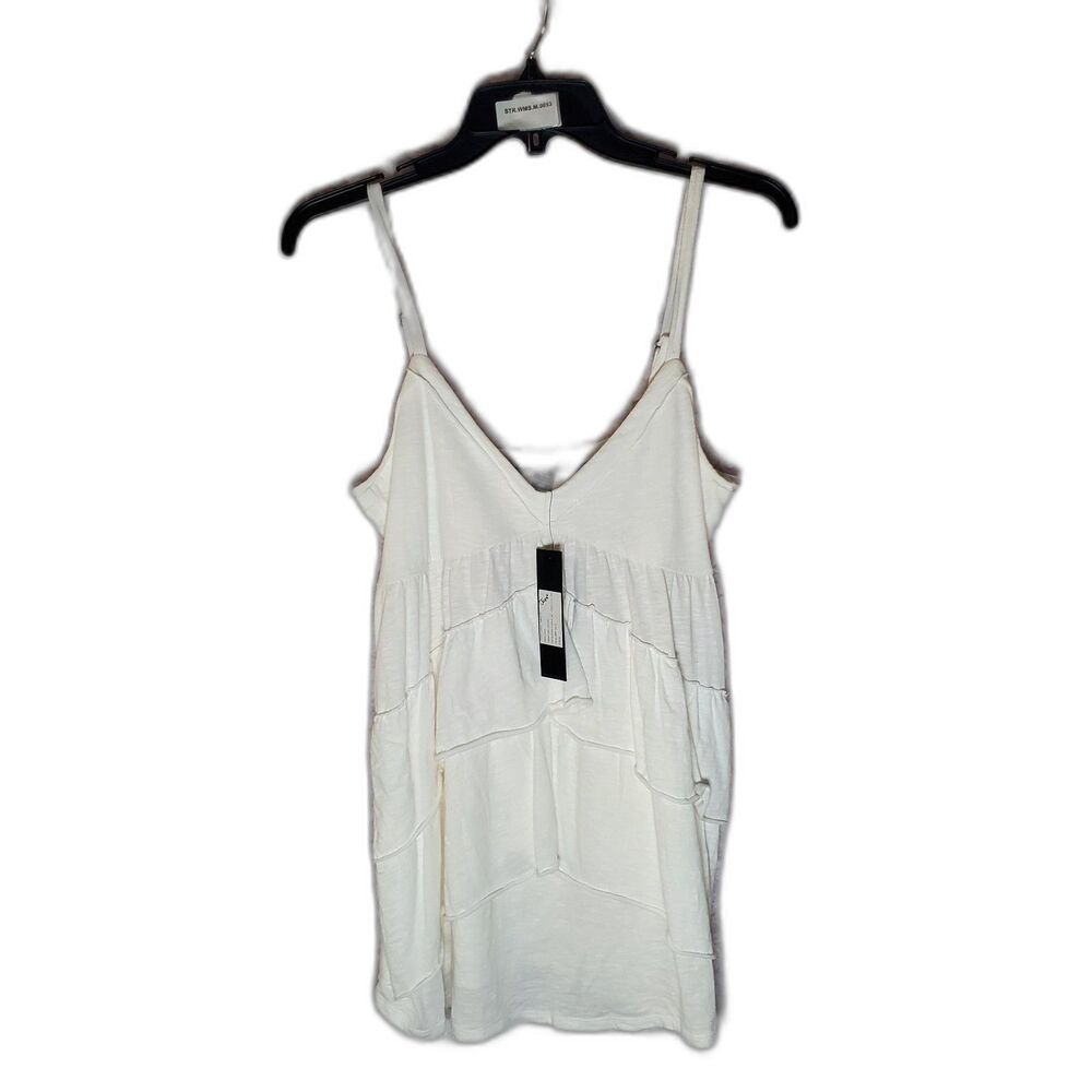 White Ribbed Tank Top - Casual Summer Essential Size M